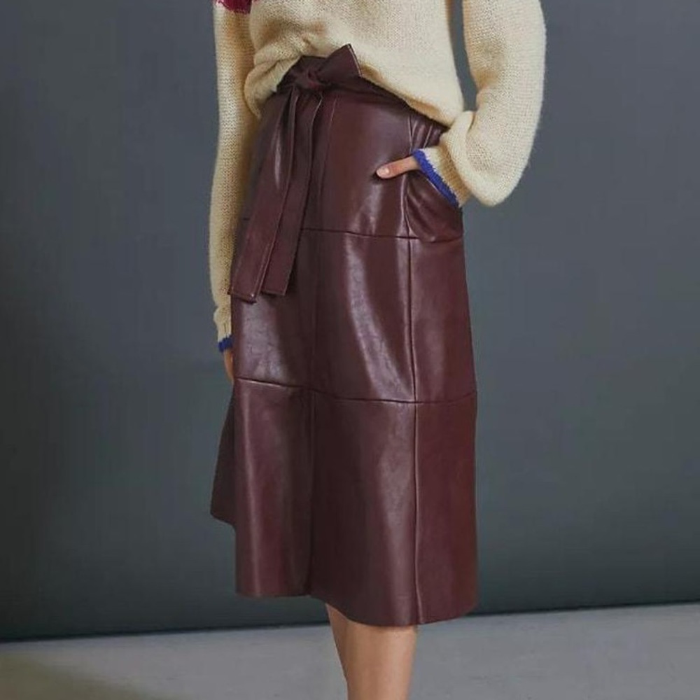 Anthropologie Burgundy Midi Skirt